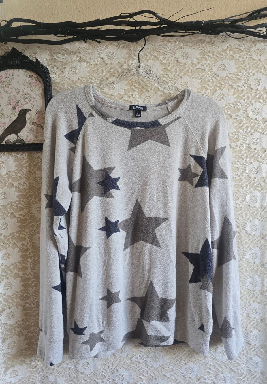 Buffalo David Bitton Cozy Star Print Pullover Sweatshirt Gray [Medium]